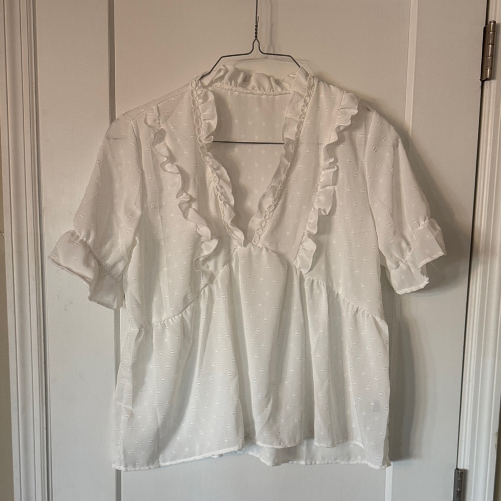 White Ruffled Women's Top